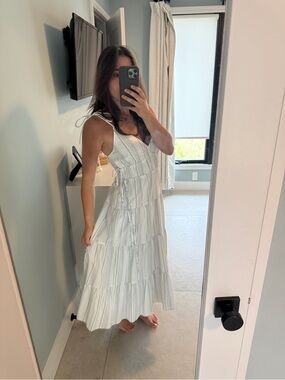 Rails White Striped Tie-Shoulder Tiered Maxi Dress
